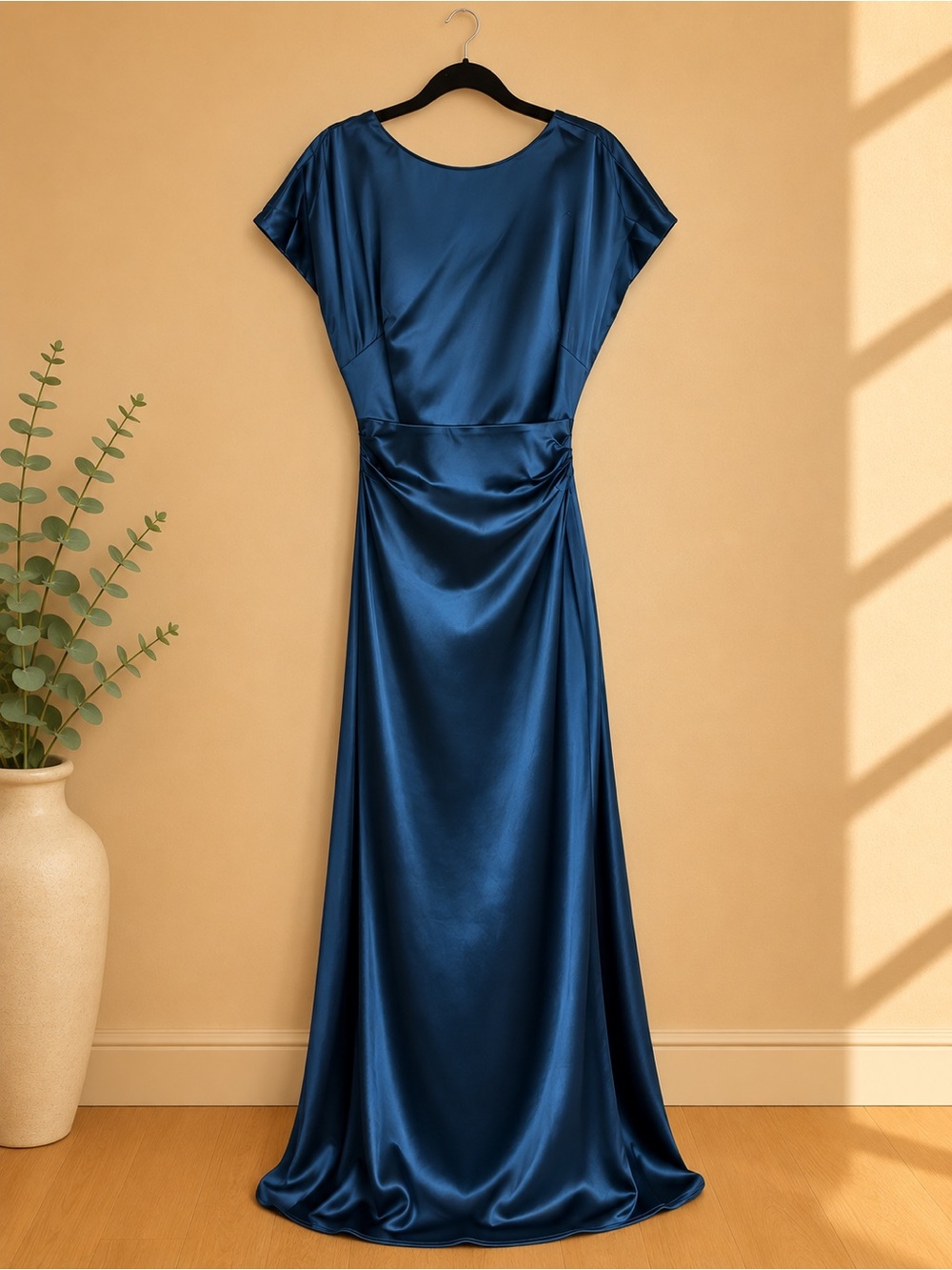 Satin Maxi Dress in Deep Blue